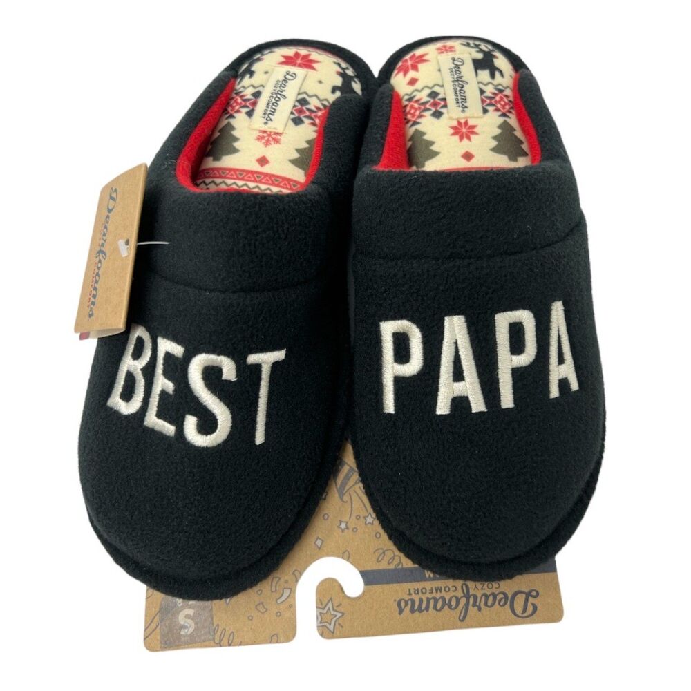 Holiday slippers Best Papa Small 7 - 8 mens Christmas slip on memory DearFoams
